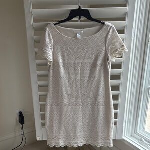 London Times Cream Lace Mini Dress